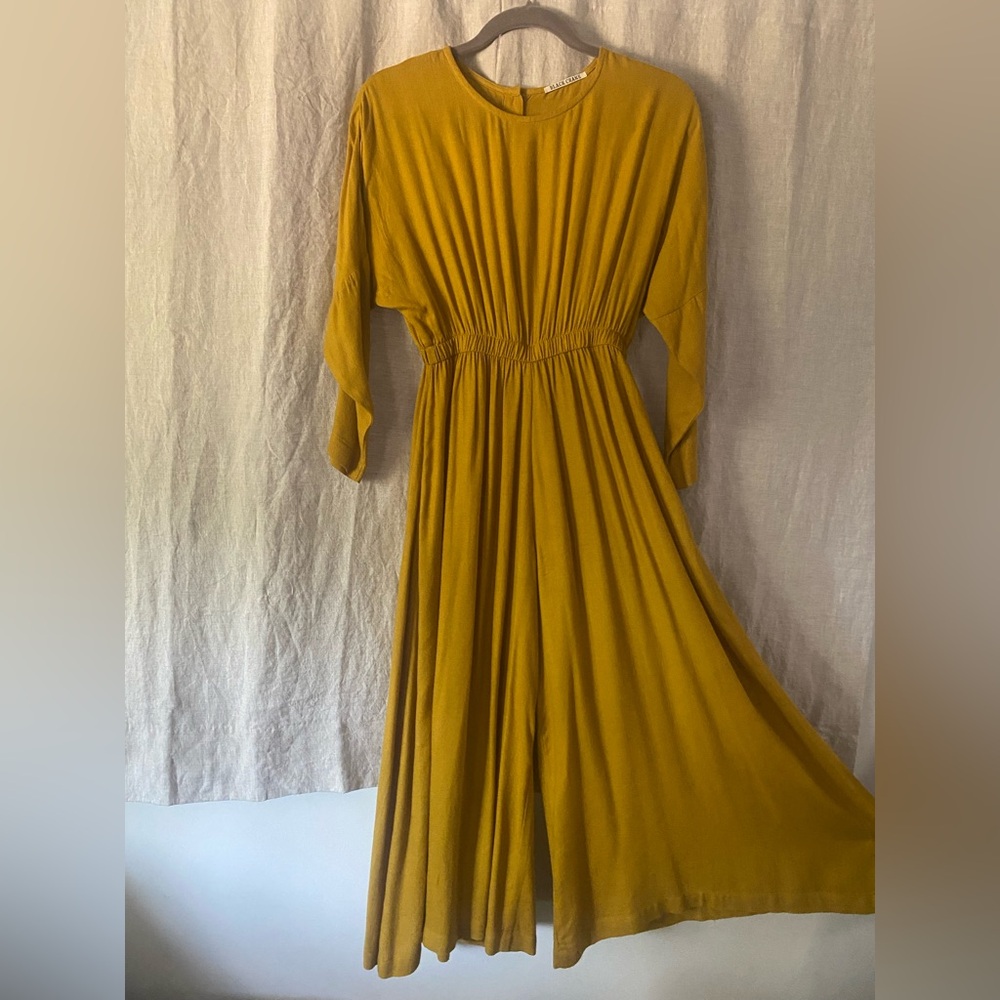 Black Crane Wide Leg Jumpsuit, Gold/Mustard